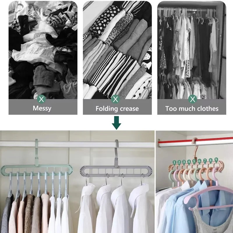 3Pcs 9-hole Clothes hanger Organizer Space Saving Hanger Multi-function Folding Magic Hangers Drying Racks Scarf Clothes Storage